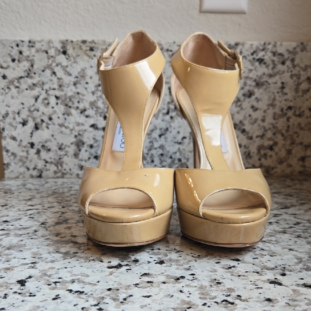 Jimmy Choo Patent Leather Totem T-Strap Platform Stilettos  EU Sz 38.5 - Picture 3 of 16